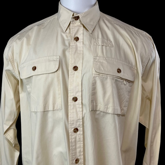 Orvis Long Sleeve Button Up Shirt Men L Cream Solid Pockets Work Cotton (685) - Picture 3 of 7